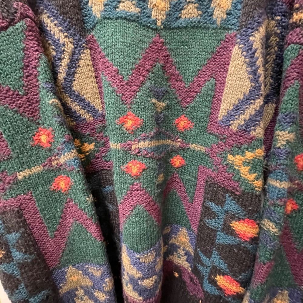 Vintage Boston Traders Men's Large Wool Hand Knit Chunky Sweater 90's Maximalist - Picture 4 of 11
